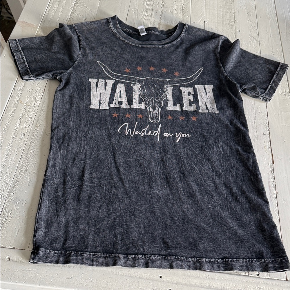 RUSTEE clothing graphic Wallen “wasted on you” concert T-shirt acid wash, Black